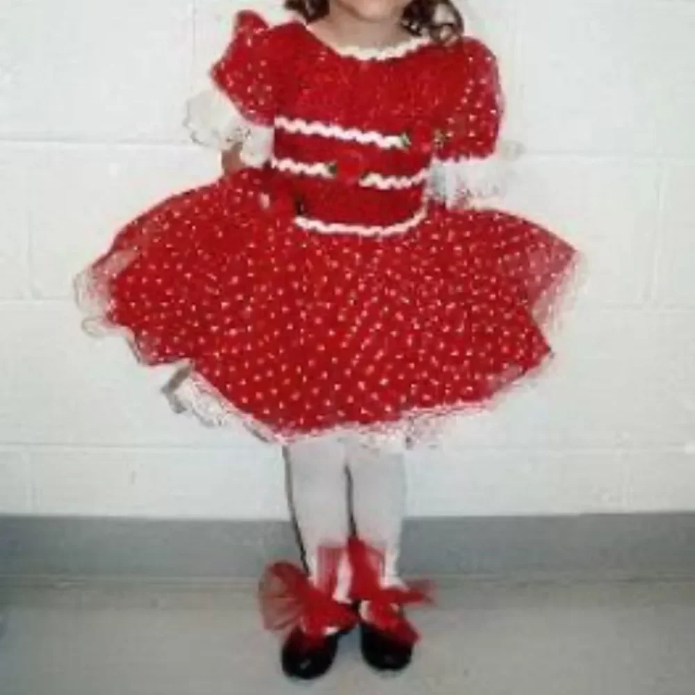 Adorable Tap Costume. Red with white lace trim and polka dots.